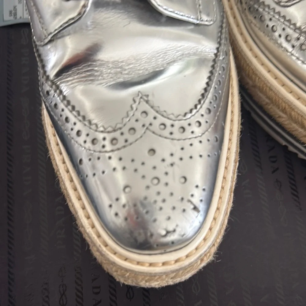 Prada Metallic Silver Espadrille Shoes